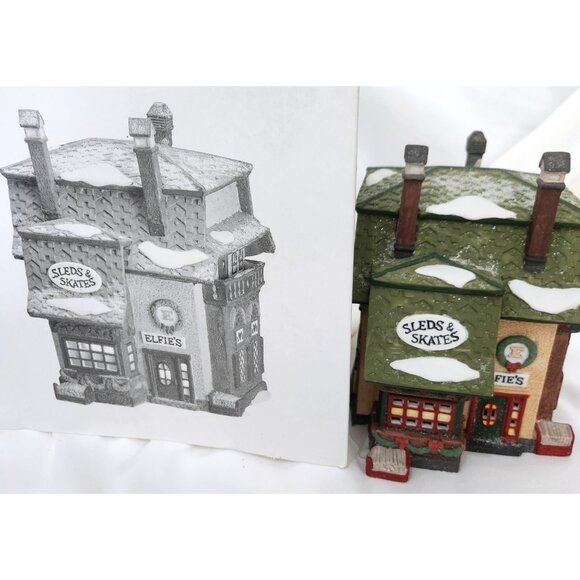 Dept 56 ELFIE'S SLEDS & SKATES North Pole Christmas Village building shop 5625-1 - Picture 9 of 9